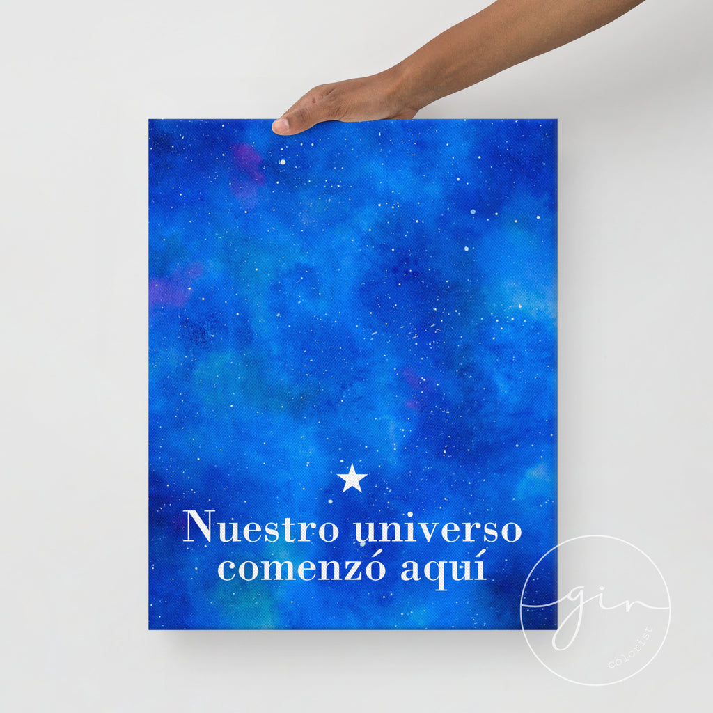 "Nuestro Universo Comenzó Aquí" Galaxy Canvas - Watercolor Space Art