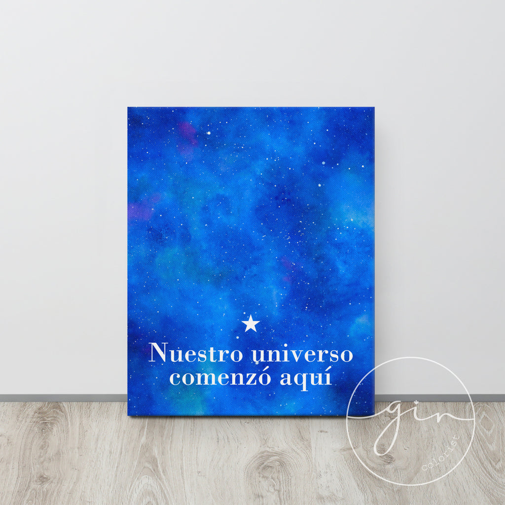"Nuestro Universo Comenzó Aquí" Galaxy Canvas - Watercolor Space Art