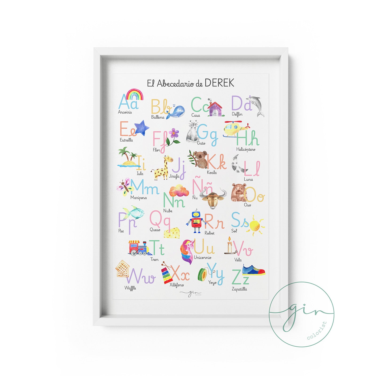 abecedario ilustrado acuarela personalizado habitación infantil