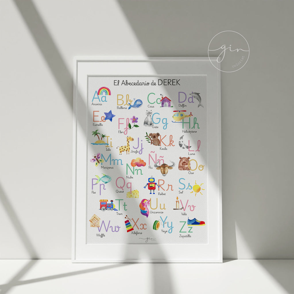 abecedario infantil acuarela detalle letras ilustraciones animales