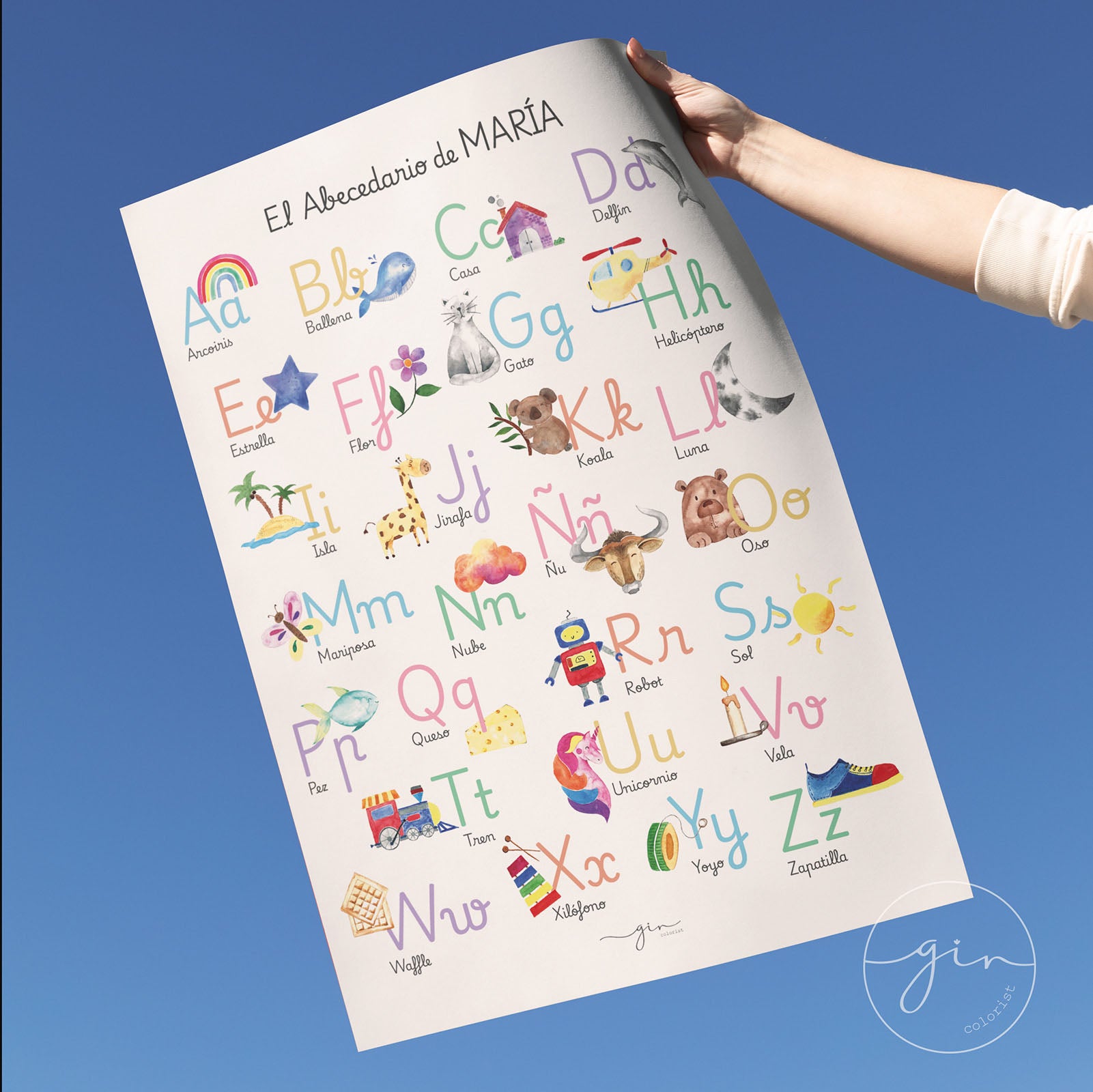 lámina abecedario personalizado nombre título habitación niños