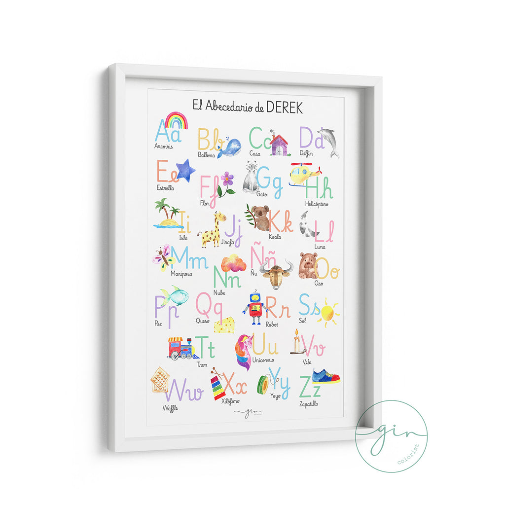 lámina educativa abecedario acuarela personalizada regalo bebé