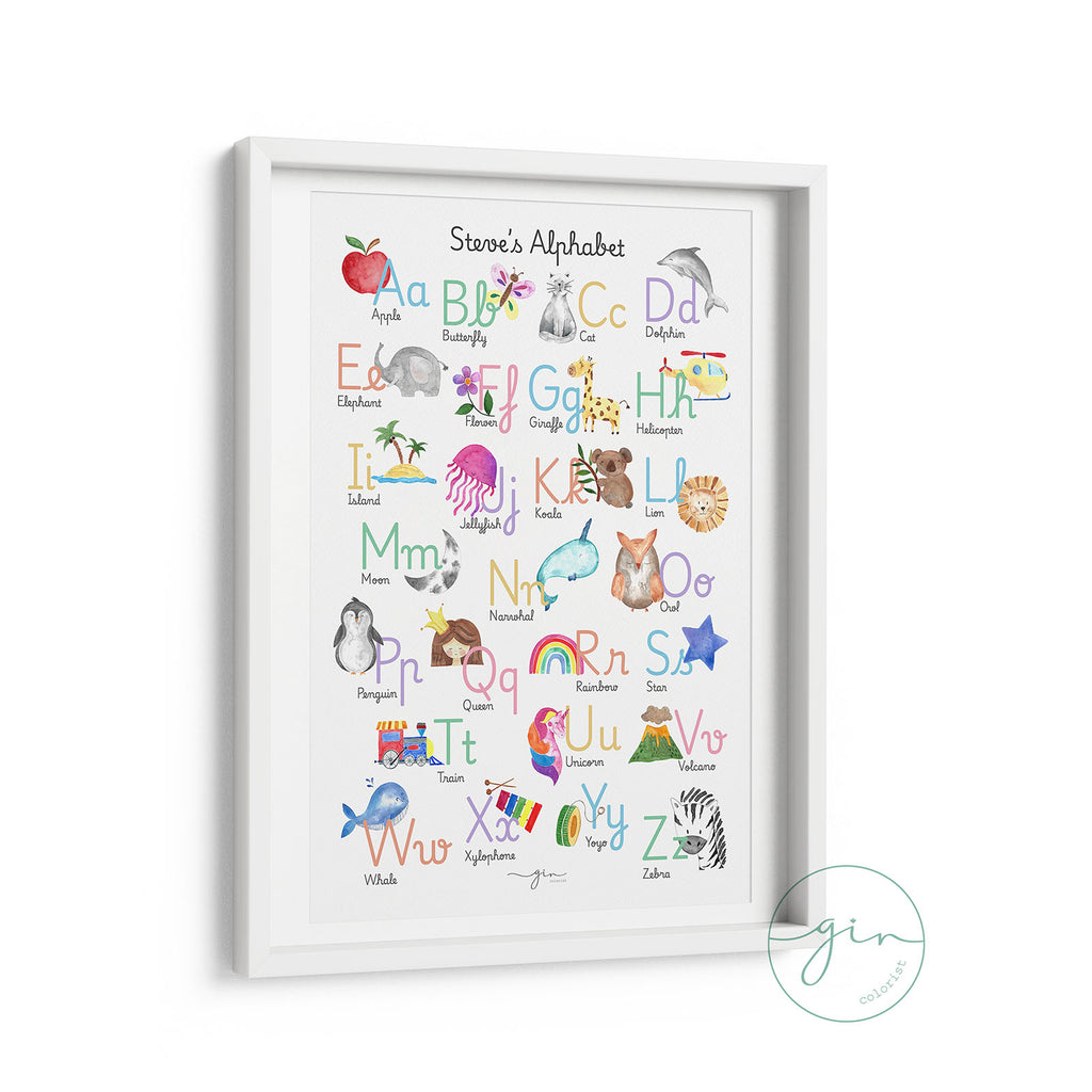 English alphabet watercolor print children room educational nursery decoration GinColorist
