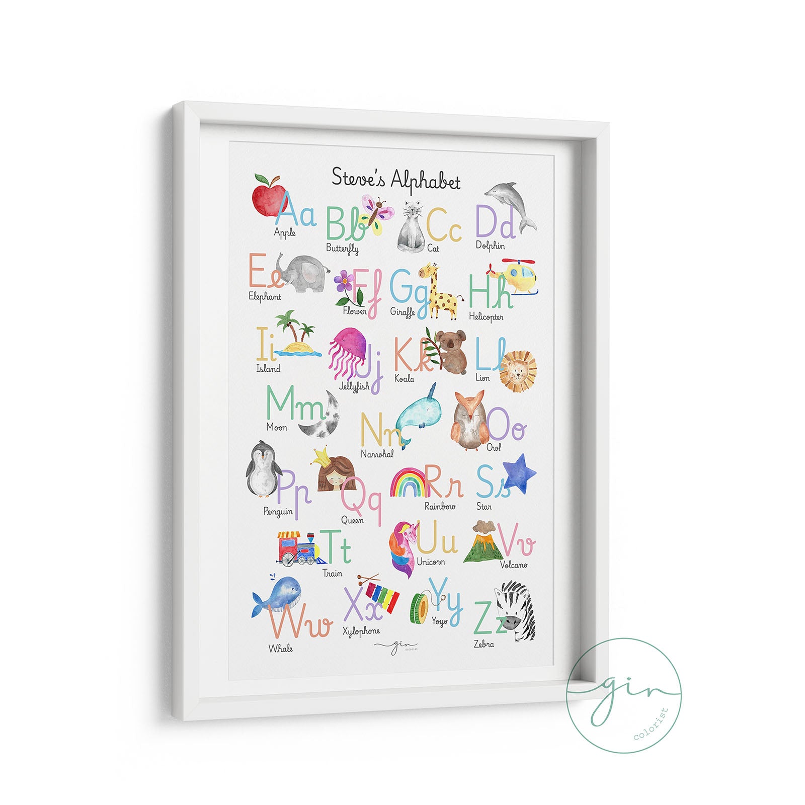 English alphabet watercolor print children room educational nursery decoration GinColorist