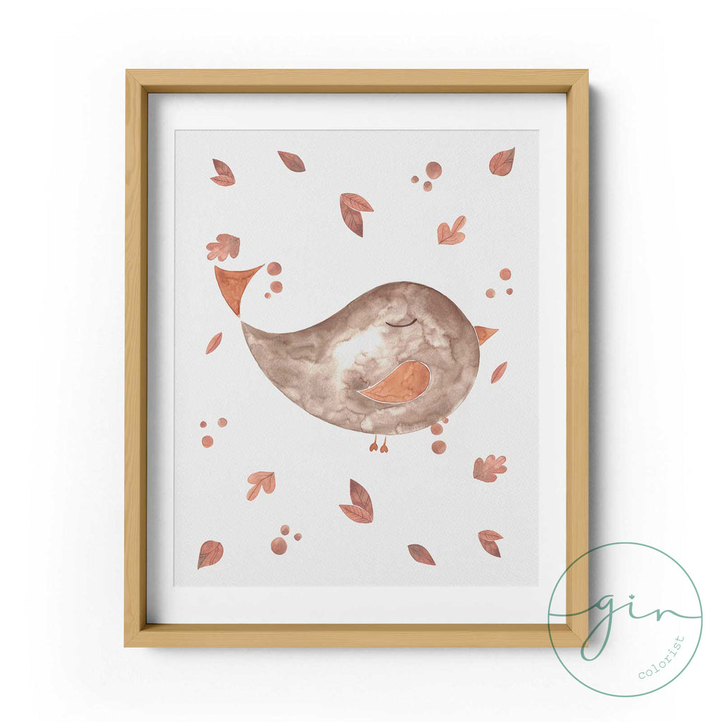 Set of 3 Personalized Watercolor Prints: Orange Woodland Animals (Owl, Bird, Hedgehog)