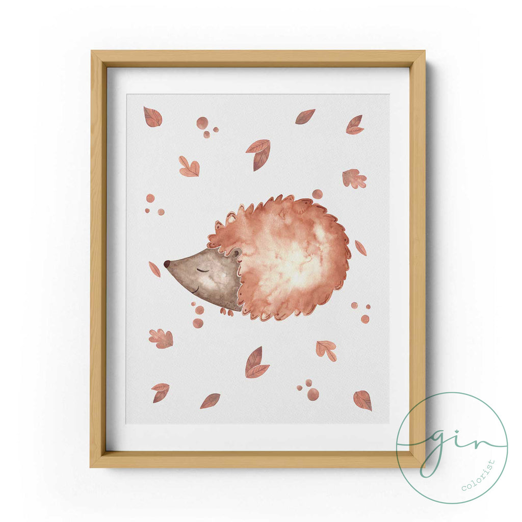 Set of 3 Personalized Watercolor Prints: Orange Woodland Animals (Owl, Bird, Hedgehog)