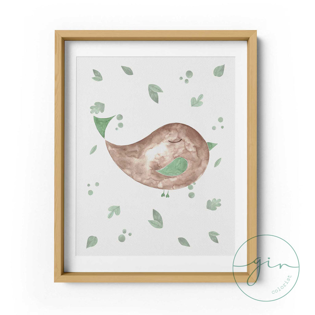 Close-up of personalised woodland nursery print with child's