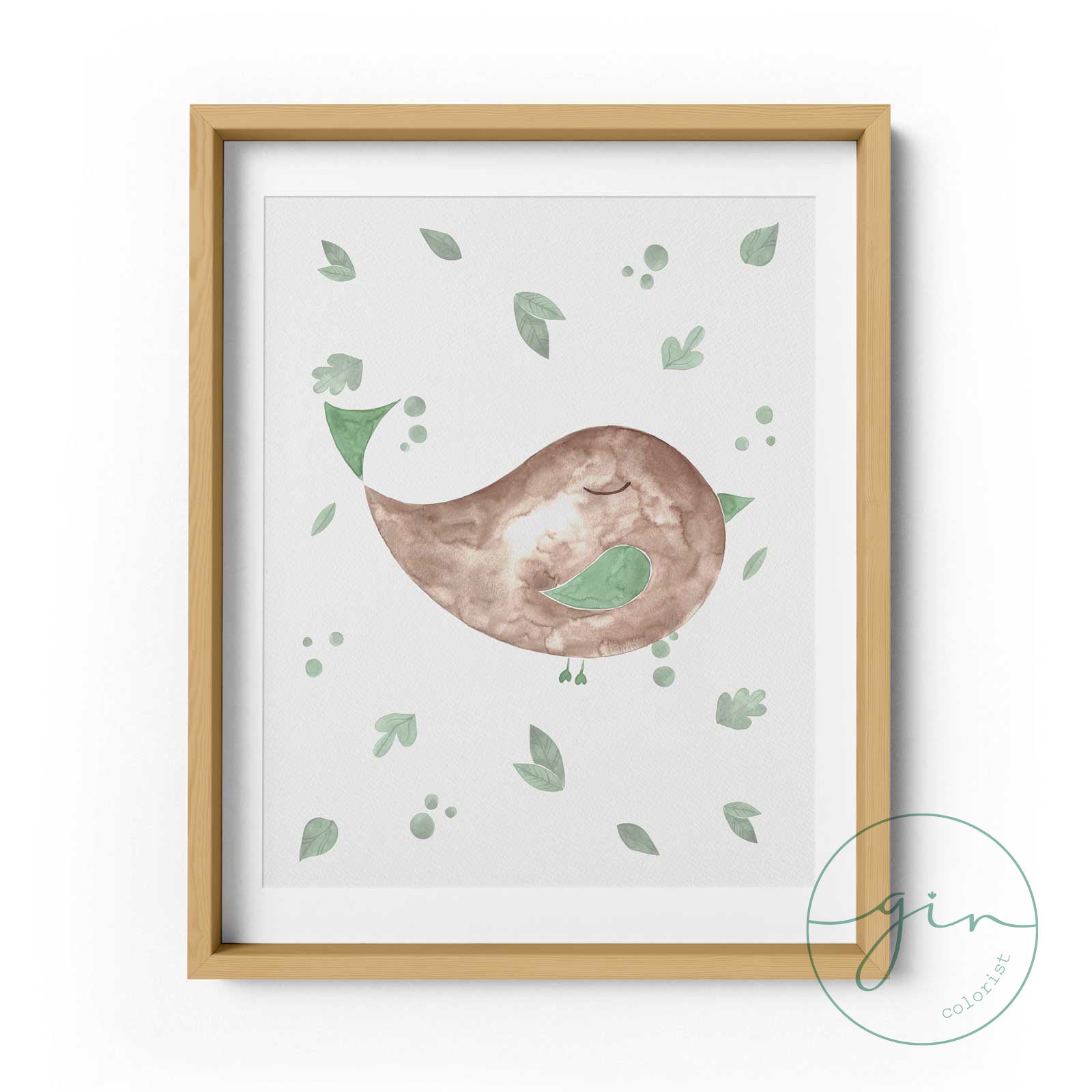 Close-up of personalised woodland nursery print with child's