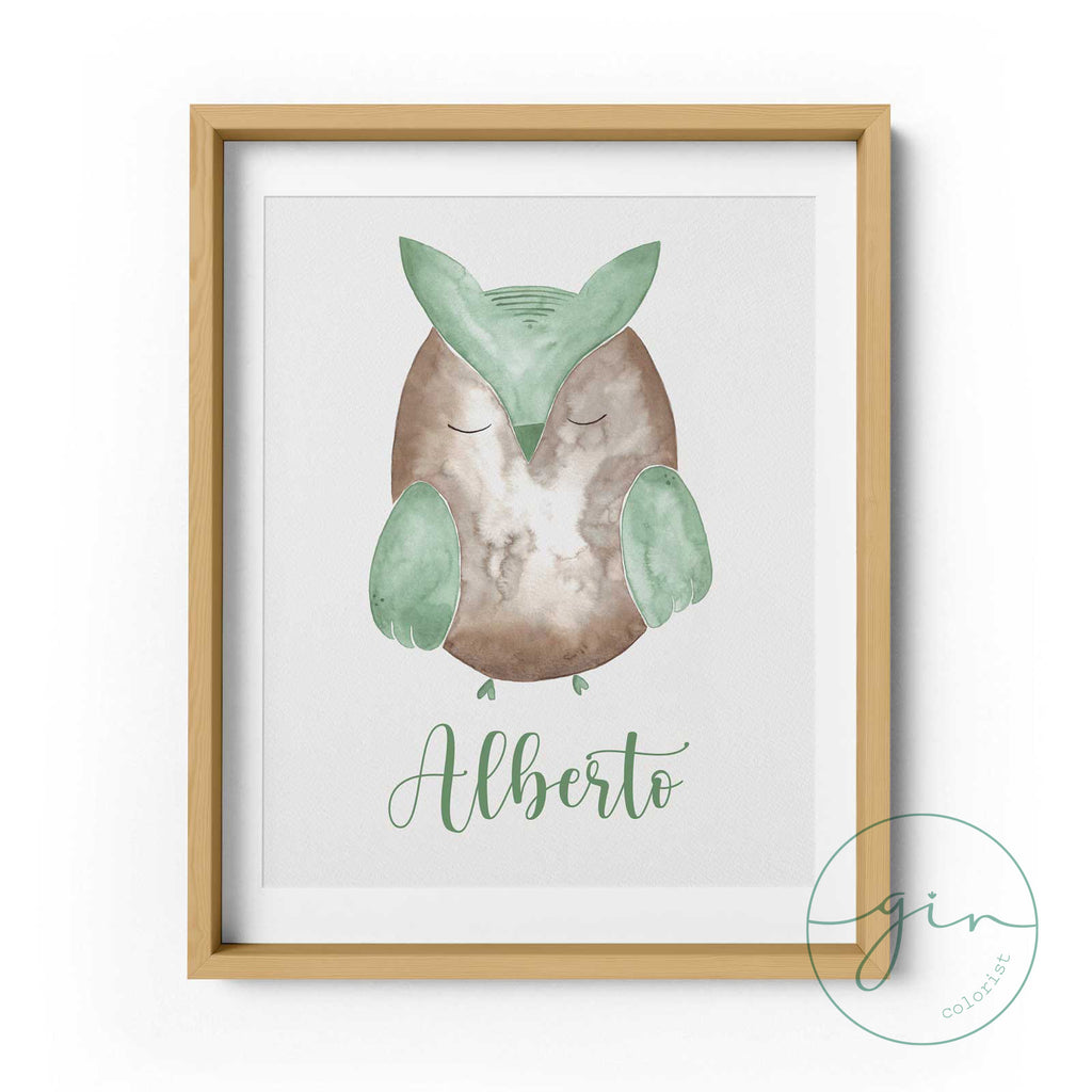 Set of 3 framed watercolour forest animal prints on nursery wall