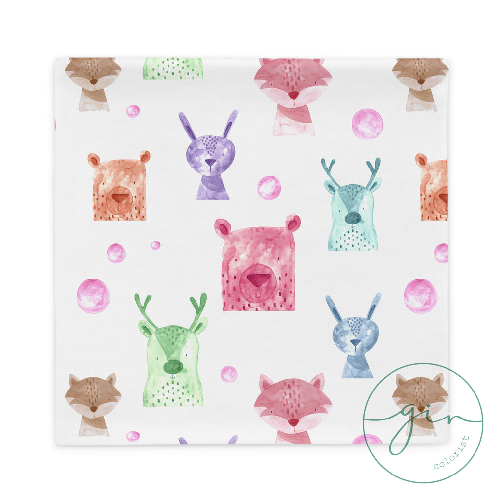 Watercolor Woodland Animal Pillow Cover - Kids Nursery Decor
