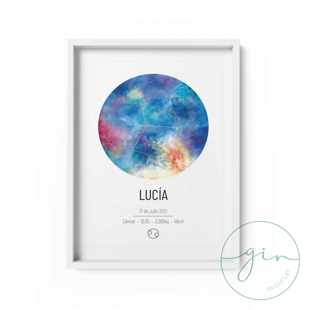 "Celestial" Personalized Watercolor Print - Custom Birth & Night Sky Art