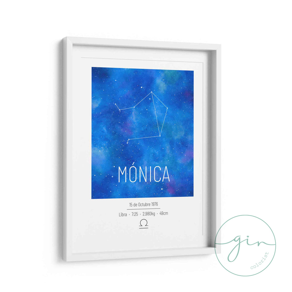 "Estelar" Personalized Watercolor Star Print - Custom Birth Details & Zodiac