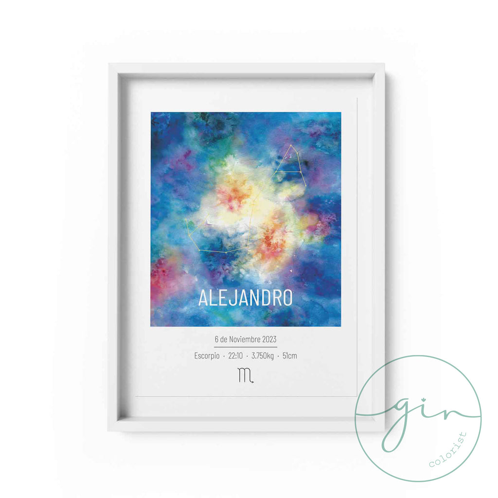 Personalized "Nebulosa" Watercolor Print - Custom Birth Chart & Constellation Art