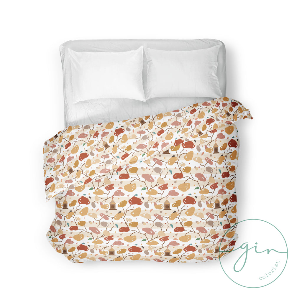 Funda nórdica infantil de microfibra con estampado de casitas de pájaros en acuarela de GinColorist