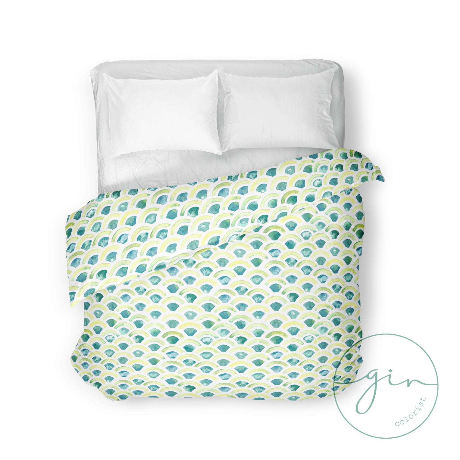 Yellow & Green Arches Watercolor Duvet Cover