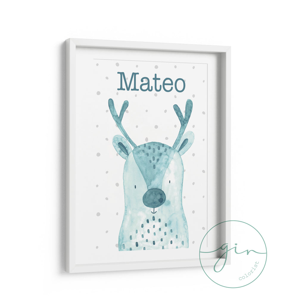 Personalized Watercolor Reindeer Print - Cozy Nursery Wall Art