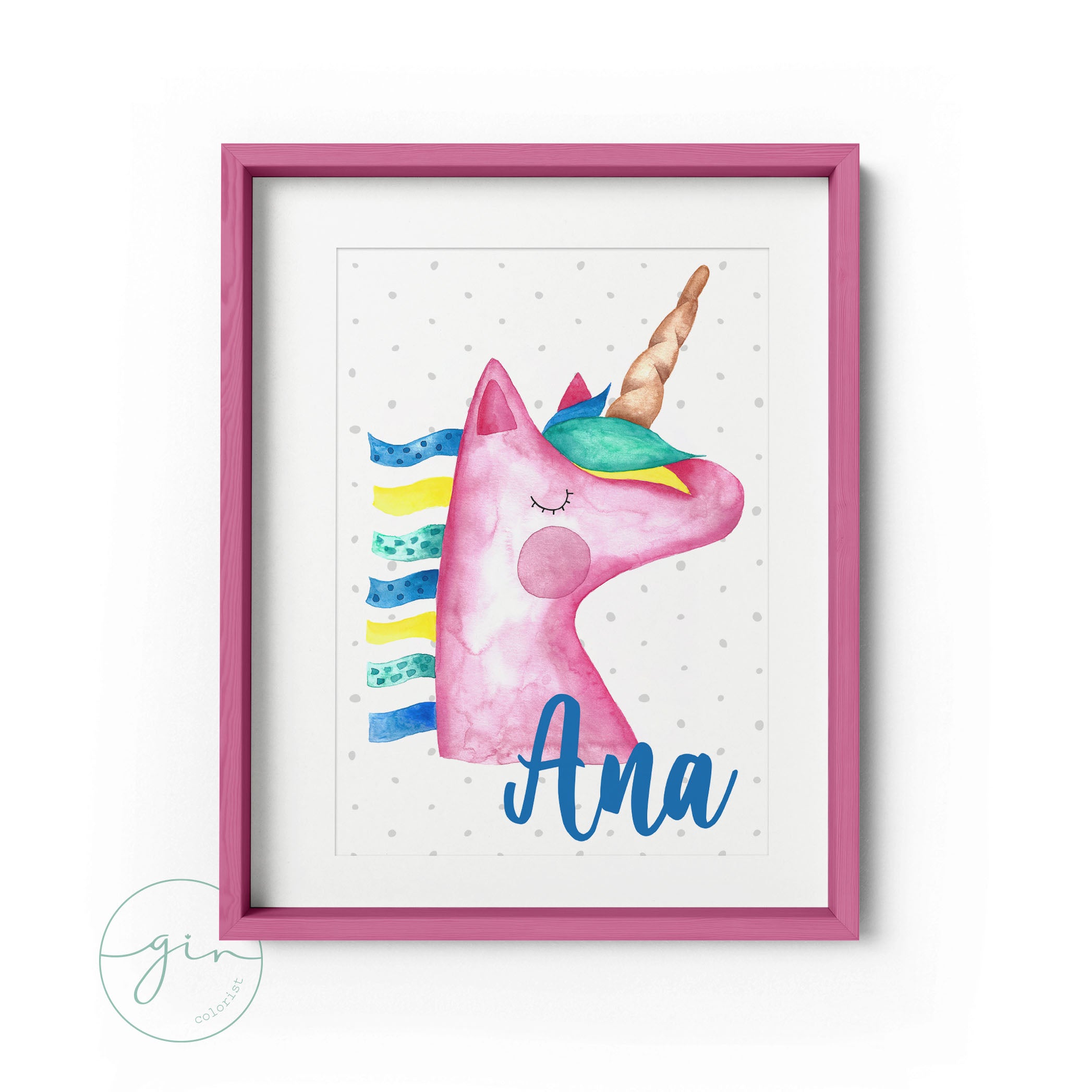 Lámina Personalizada Unicornio en Acuarela