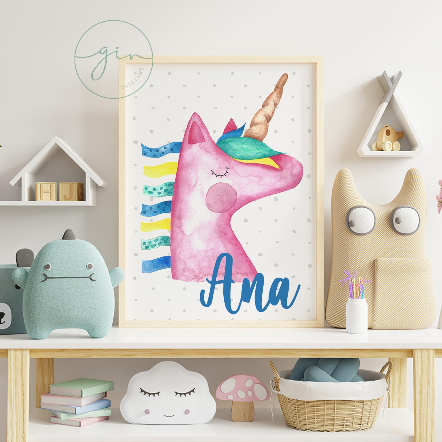 Lámina Personalizada Unicornio en Acuarela