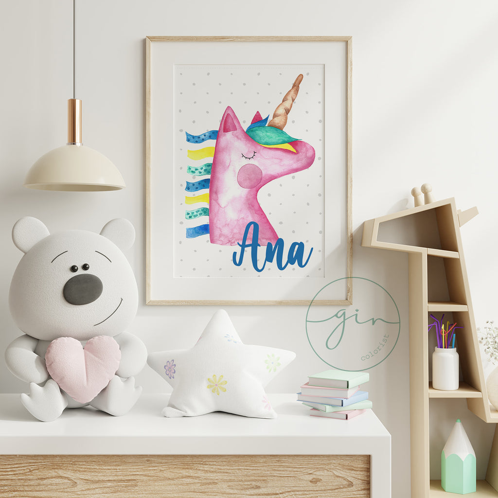 Lámina Personalizada Unicornio en Acuarela