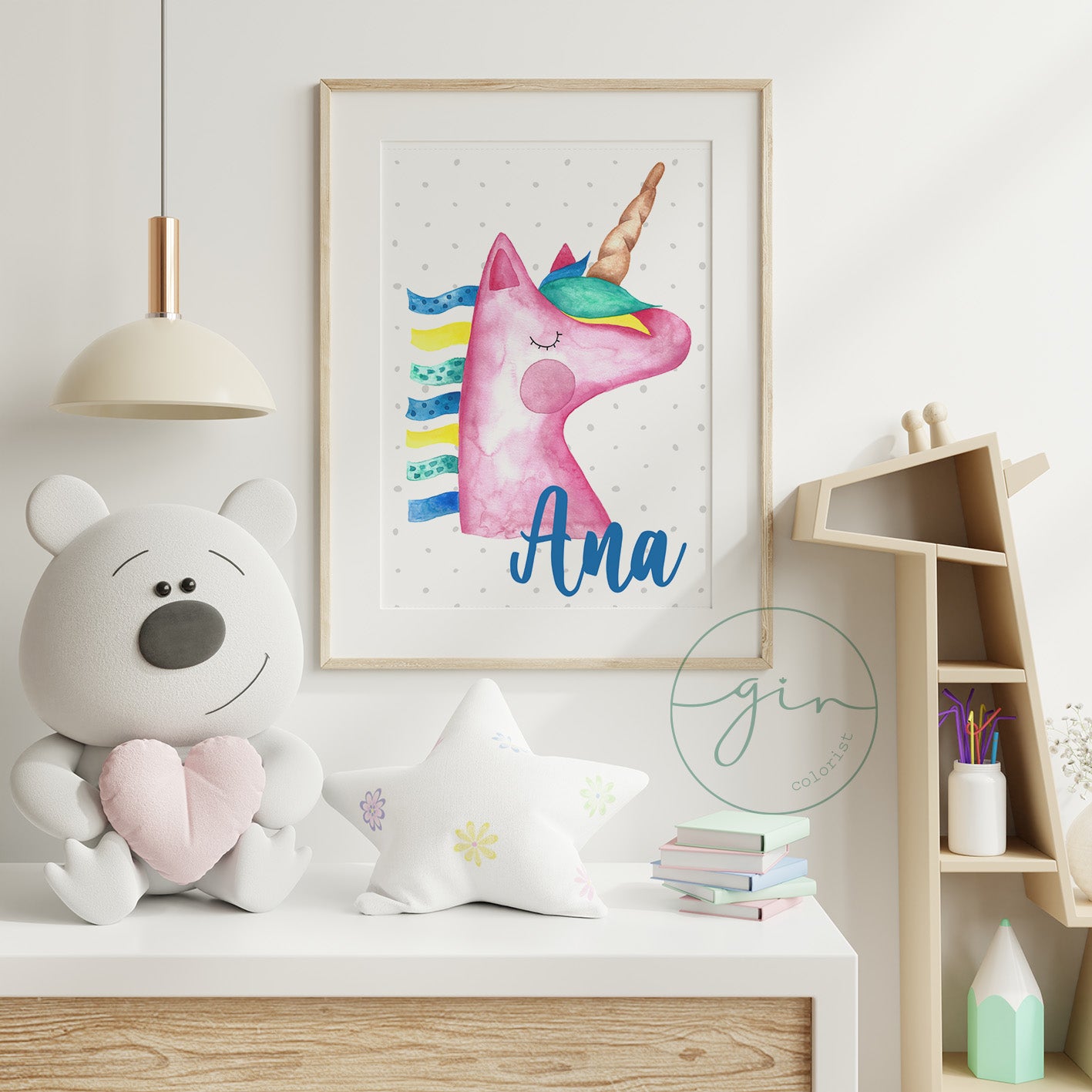Lámina Personalizada Unicornio en Acuarela