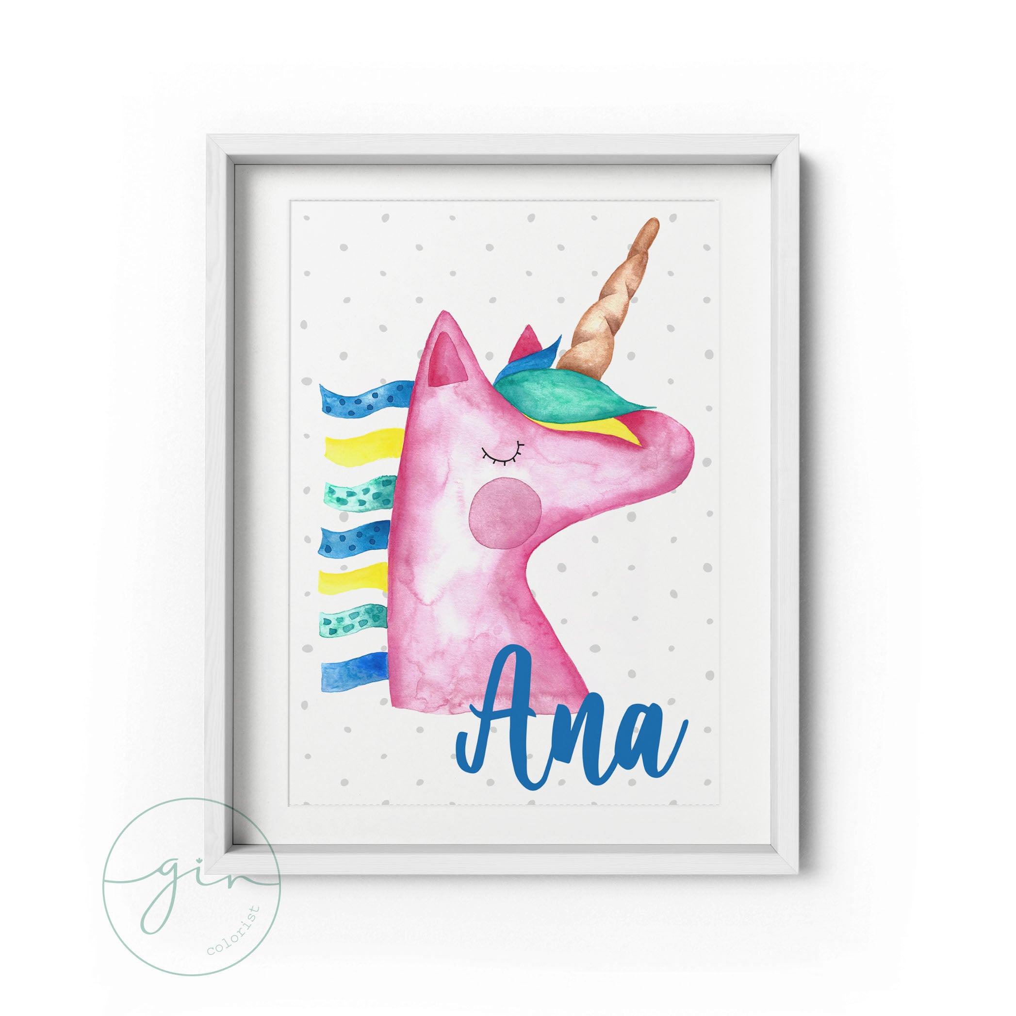 Lámina Personalizada Unicornio en Acuarela