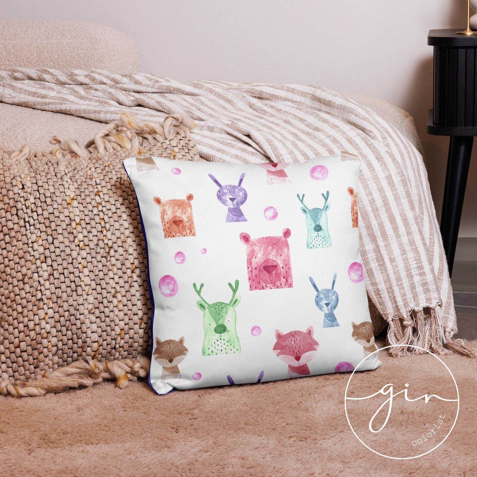 Funda Cojín - Animalitos en acuarela