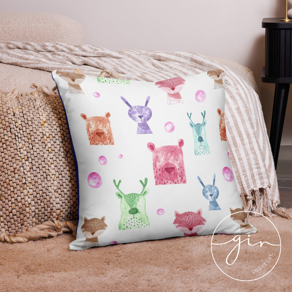 Watercolor Woodland Animal Pillow Cover - Kids Nursery Decor
