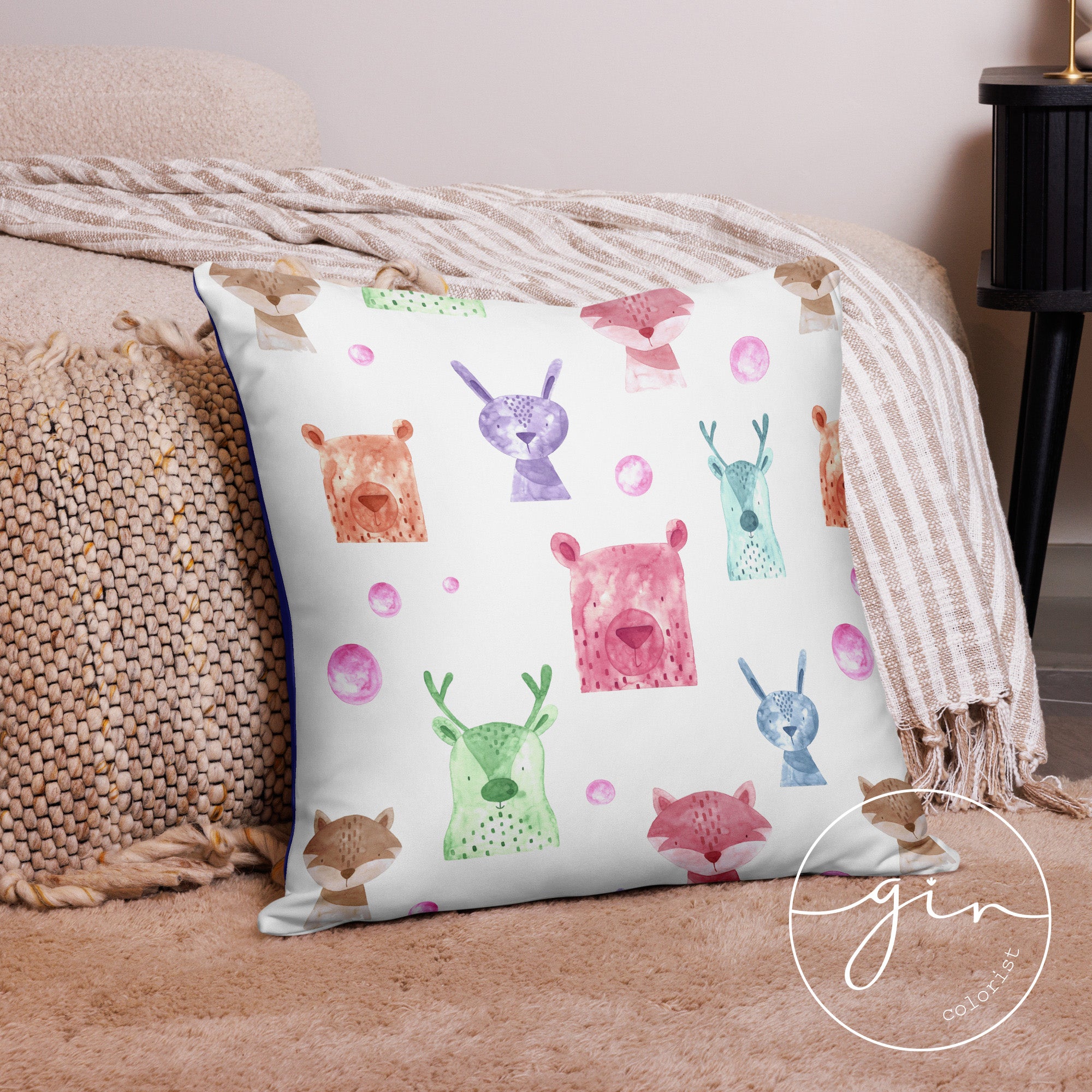 Funda Cojín - Animalitos en acuarela