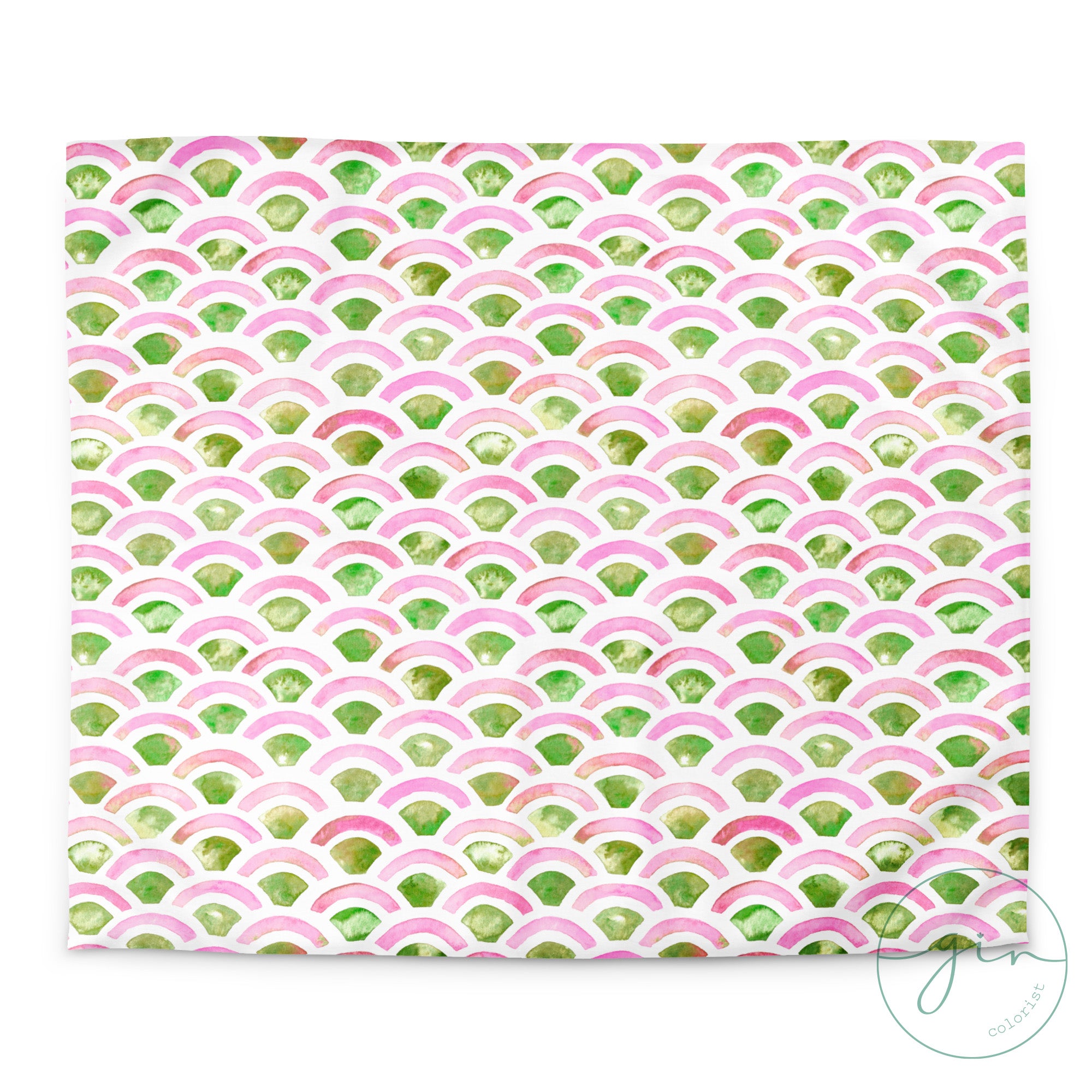 funda nórdica arco verde rosa diseño acuarela original