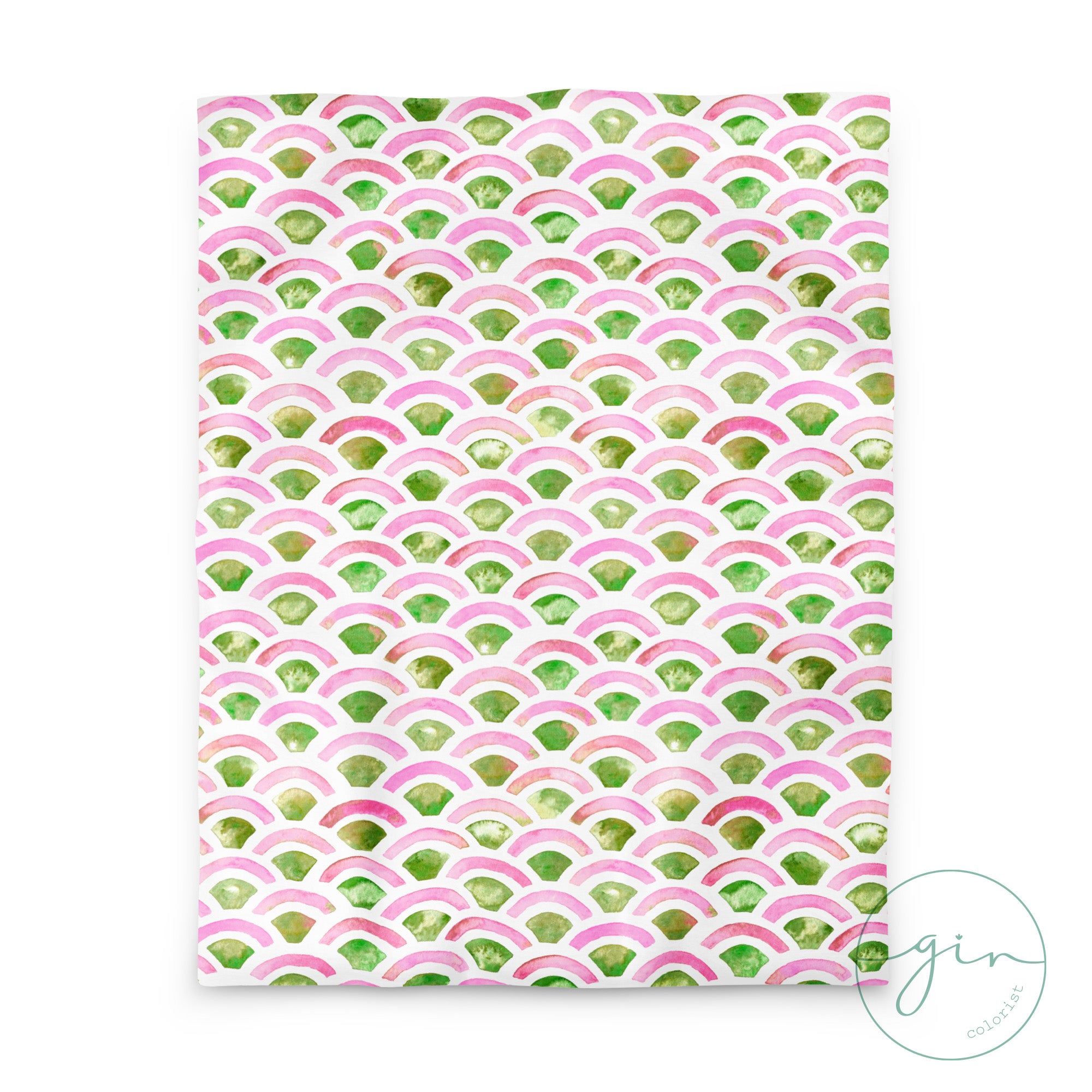 funda nórdica infantil arco verde rosa acuarela habitación niña