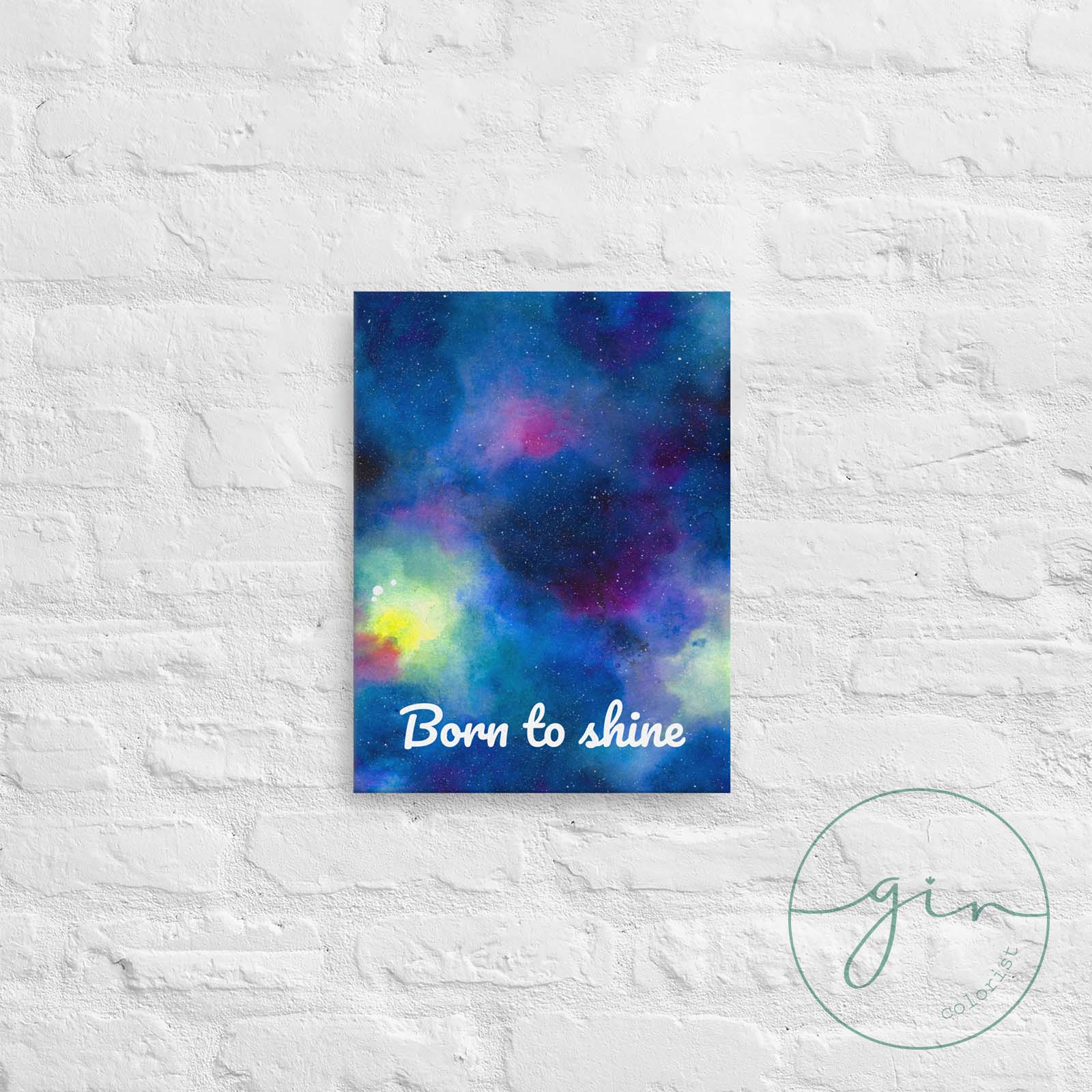 Lienzo acuarela galaxia frase Born to Shine enmarcado habitación niño decoración