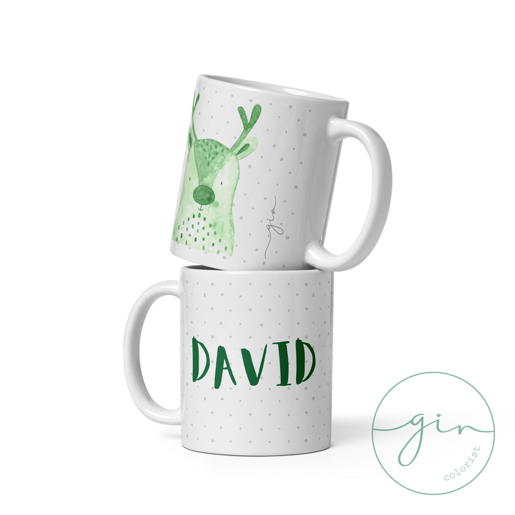 taza reno acuarela con nombre regalo navidad nombre