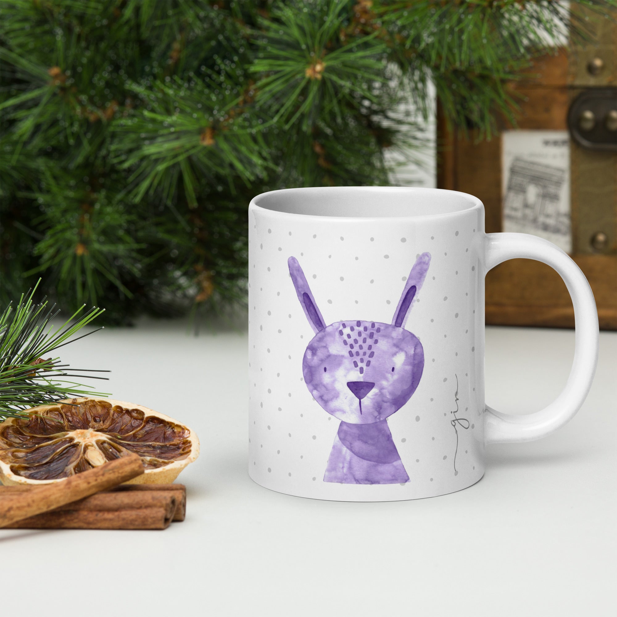 Custom Bunny Mug for Kids - Personalized Watercolor Rabbit Gift