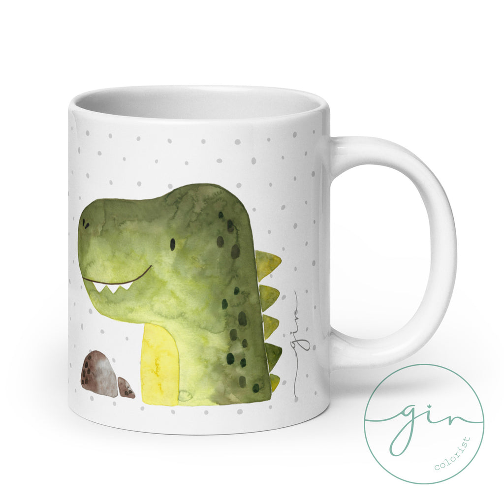 Taza cerámica con dinosaurio acuarela apta para lavavajillas y microondas regalo infantil